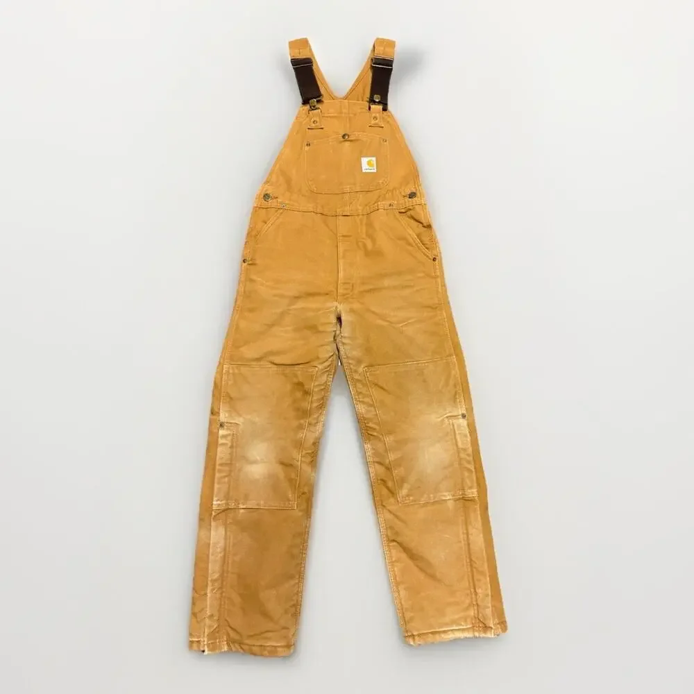 Vintage Carhartt Boys Overalls Large Quilted Lined Double Knee Brown